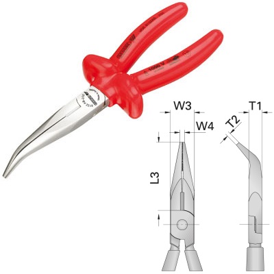 Gedore VDE 8132 AB-160 VDE Bent nose telephone pliers with dipped insulation 160 mm